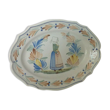 Oval dish in HR Henriot Quimper faience, antique 19th century.