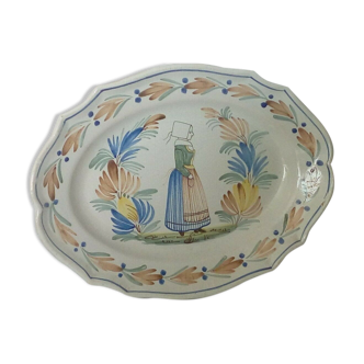 Oval dish in faience HR Henriot Quimper 19th