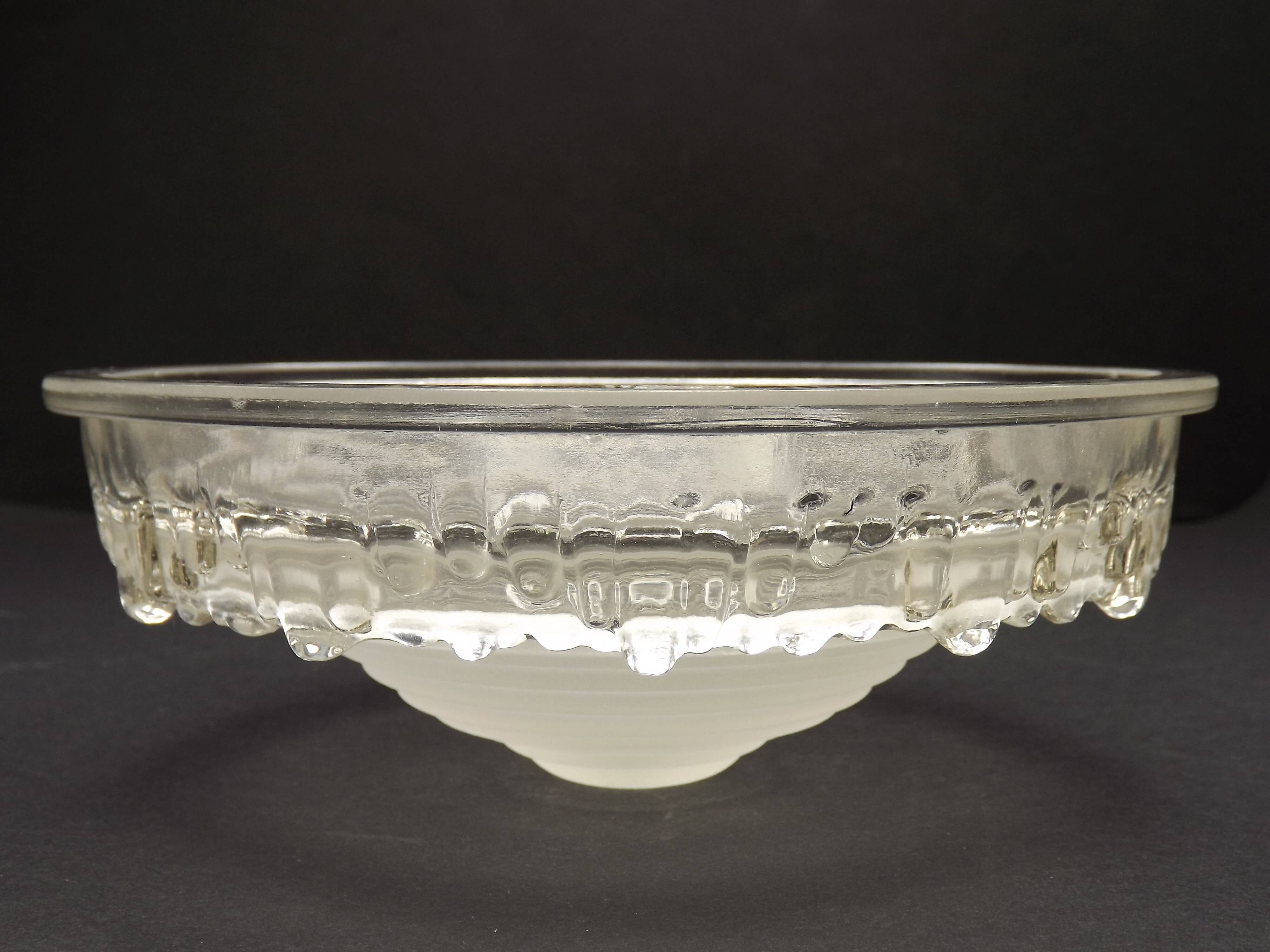 Signed EZAN France Frosted & Clear Glass Icicle Shades - Art Deco Lighting