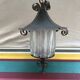 Old black forged iron suspension - vintage moulded glass reflector