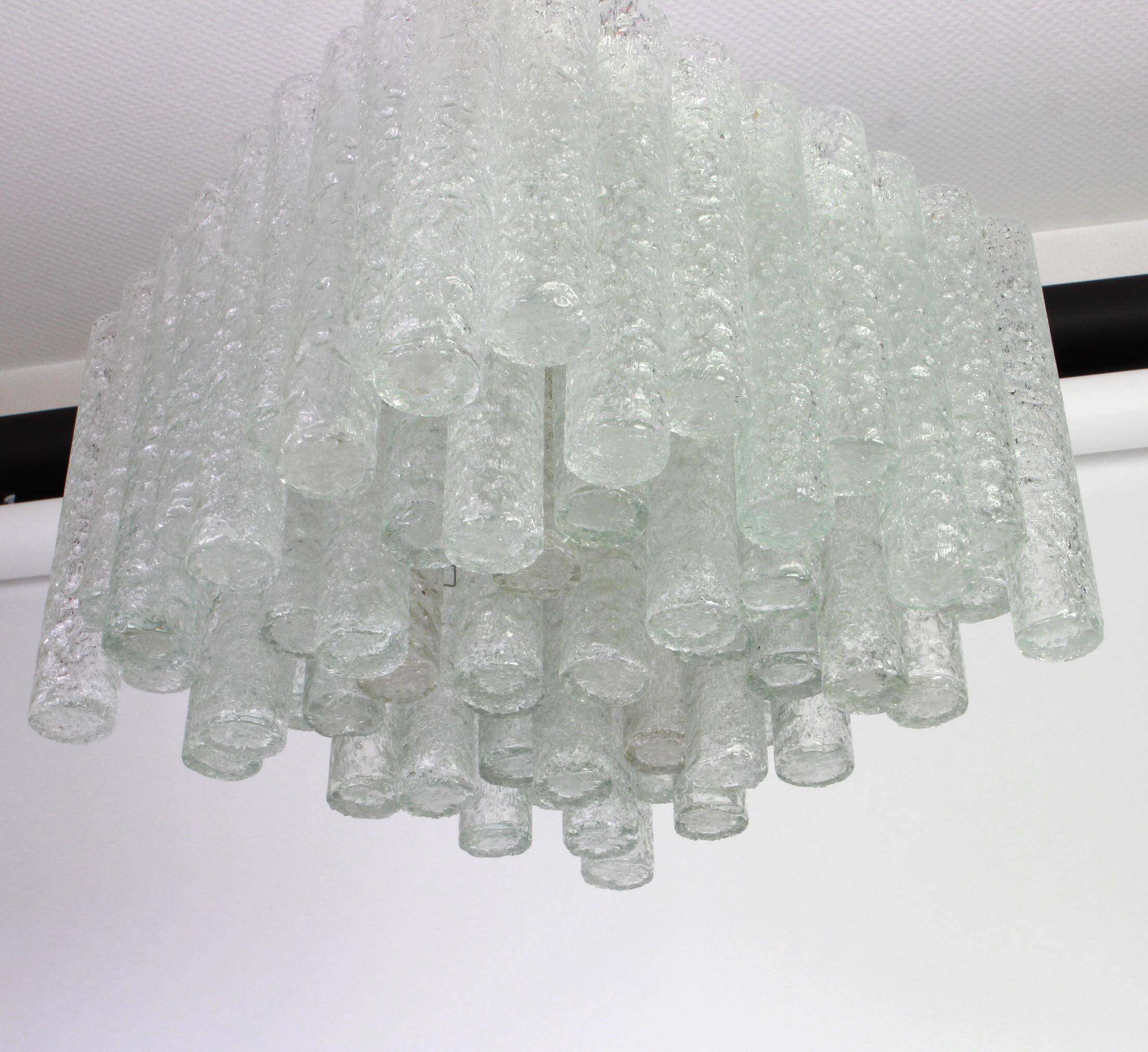 1 of 6 stunning Murano glass ice tubes ceiling lights by Doria, Germany, 1960s.
