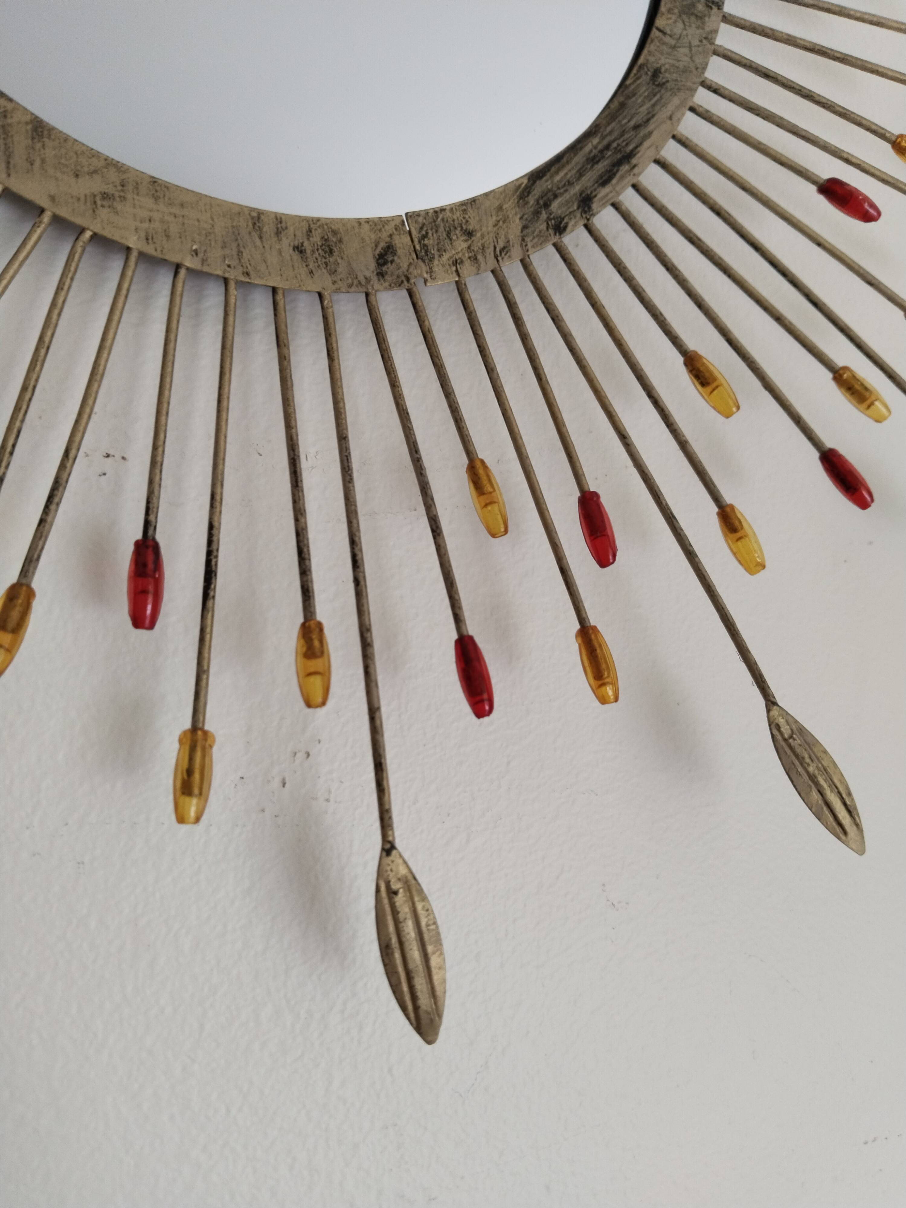 Metal sun mirror, vintage French, 44 cm