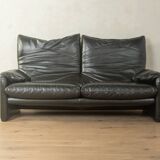 Canapé Maralunga de Vico Magistretti pour Cassina, années 1970, cuir noir d'origine