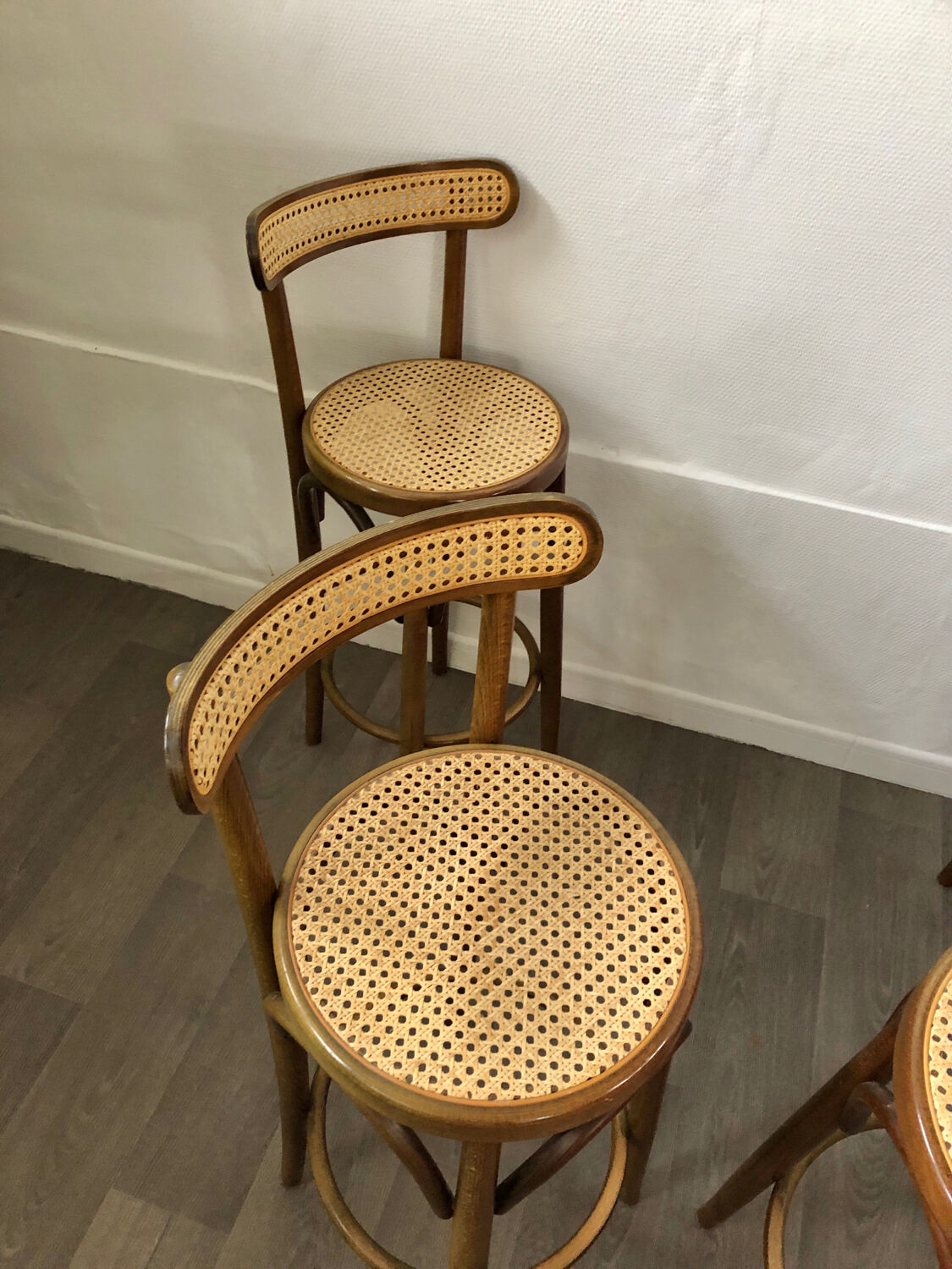 Set of 04 high stools canned bentwood