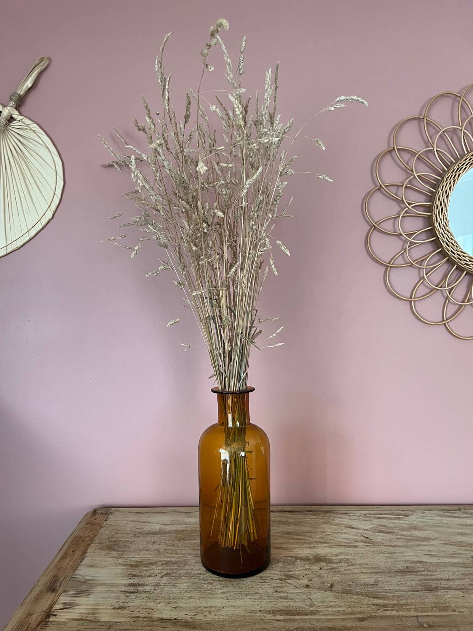 Amber glass vase bottle