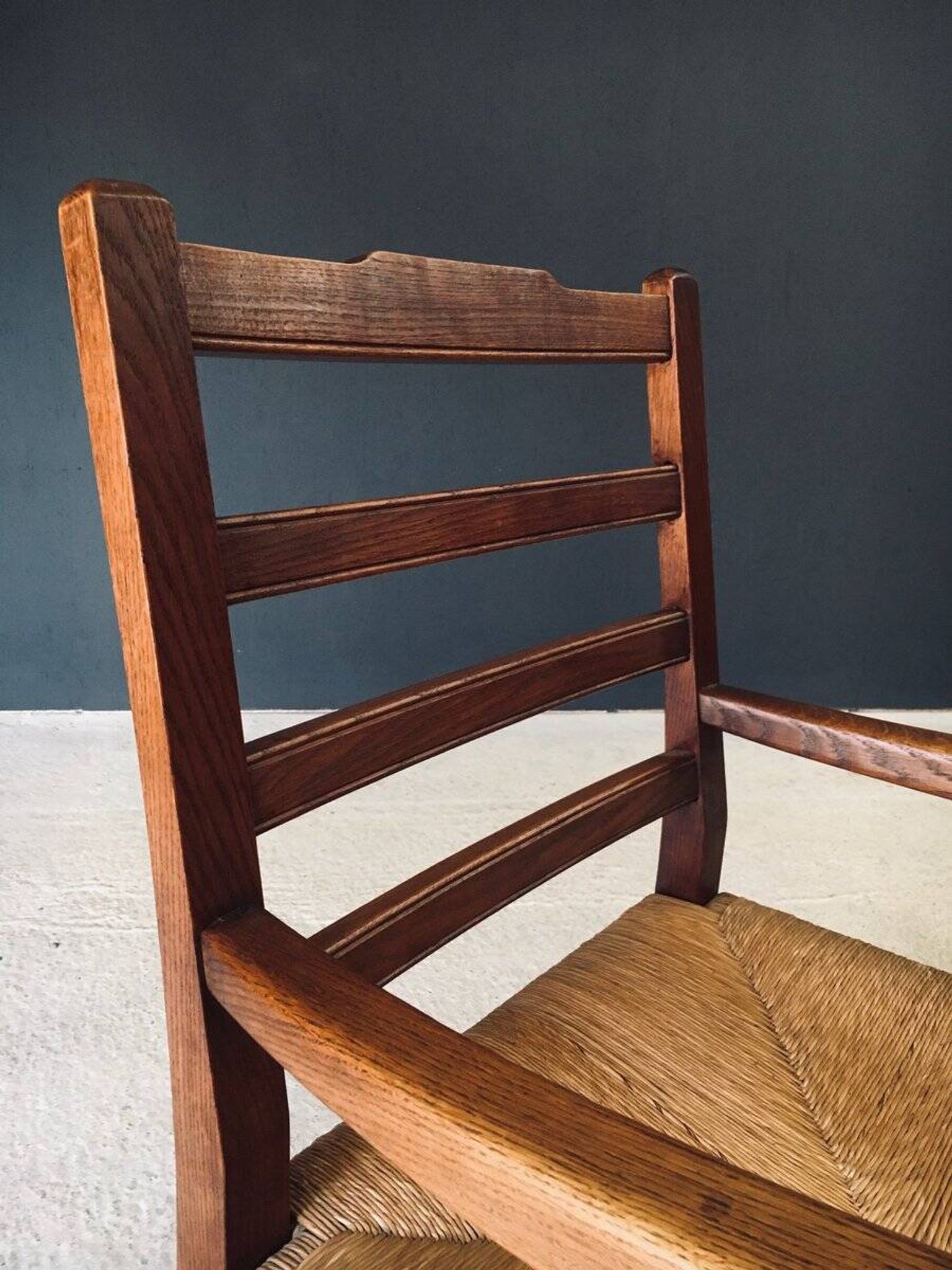 Rustic Oak & Rush Armchair, France, 1930s