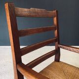 Rustic Oak & Rush Armchair, France, 1930s