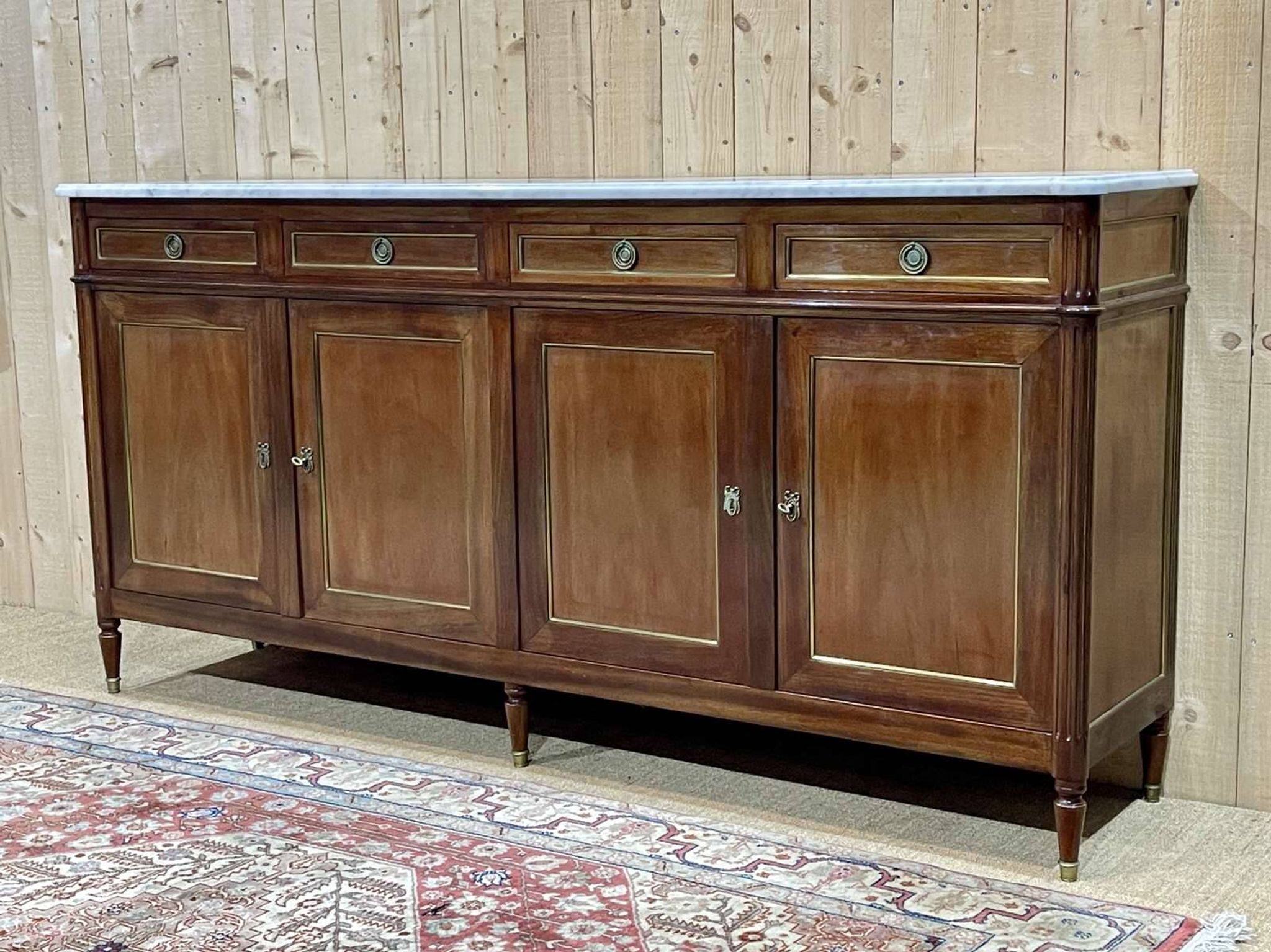 Louis xvi style sideboard from the 1950s in mahogany, oak and white marble top