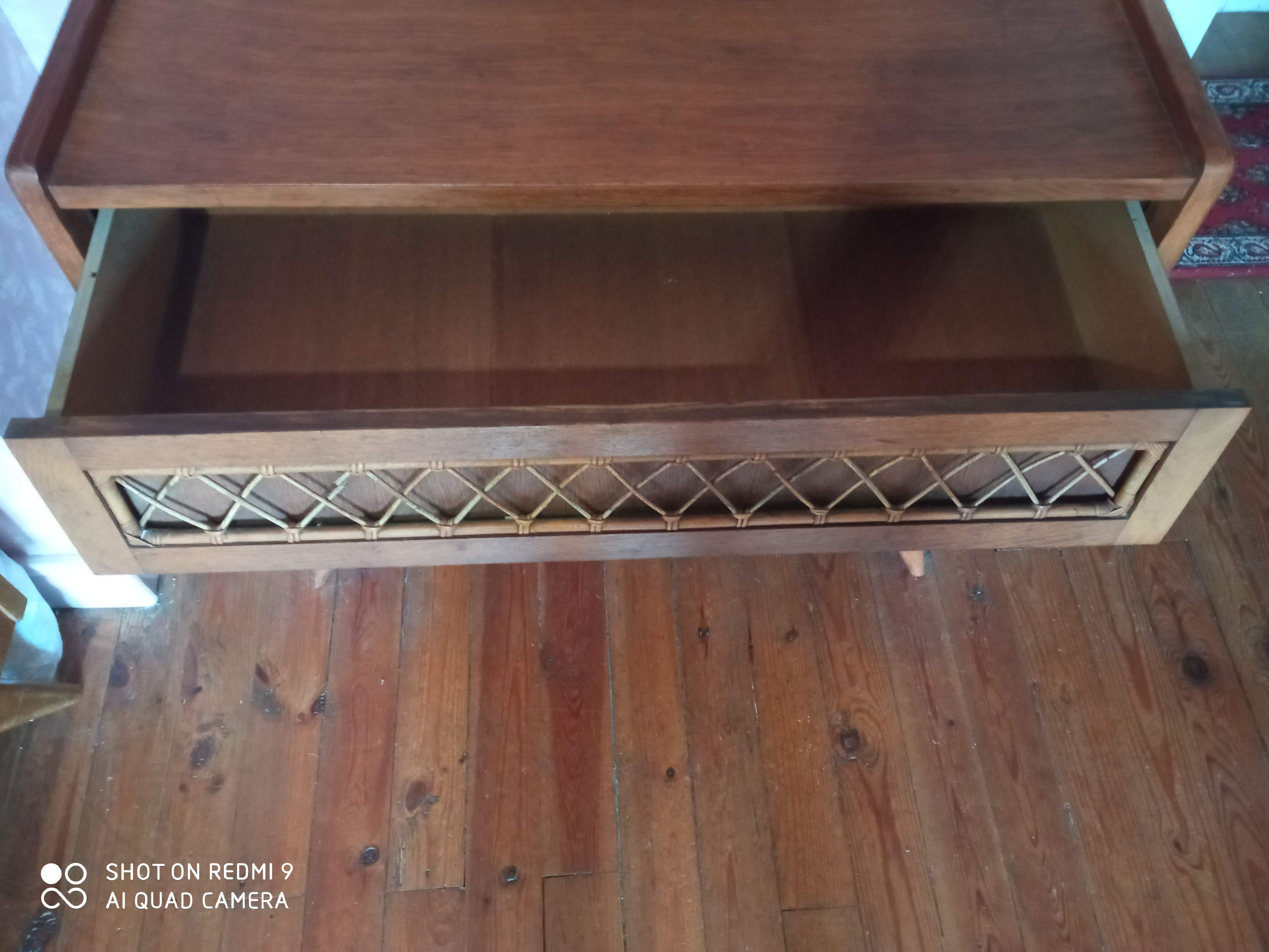 Dresser in blond wood and rattan 50s