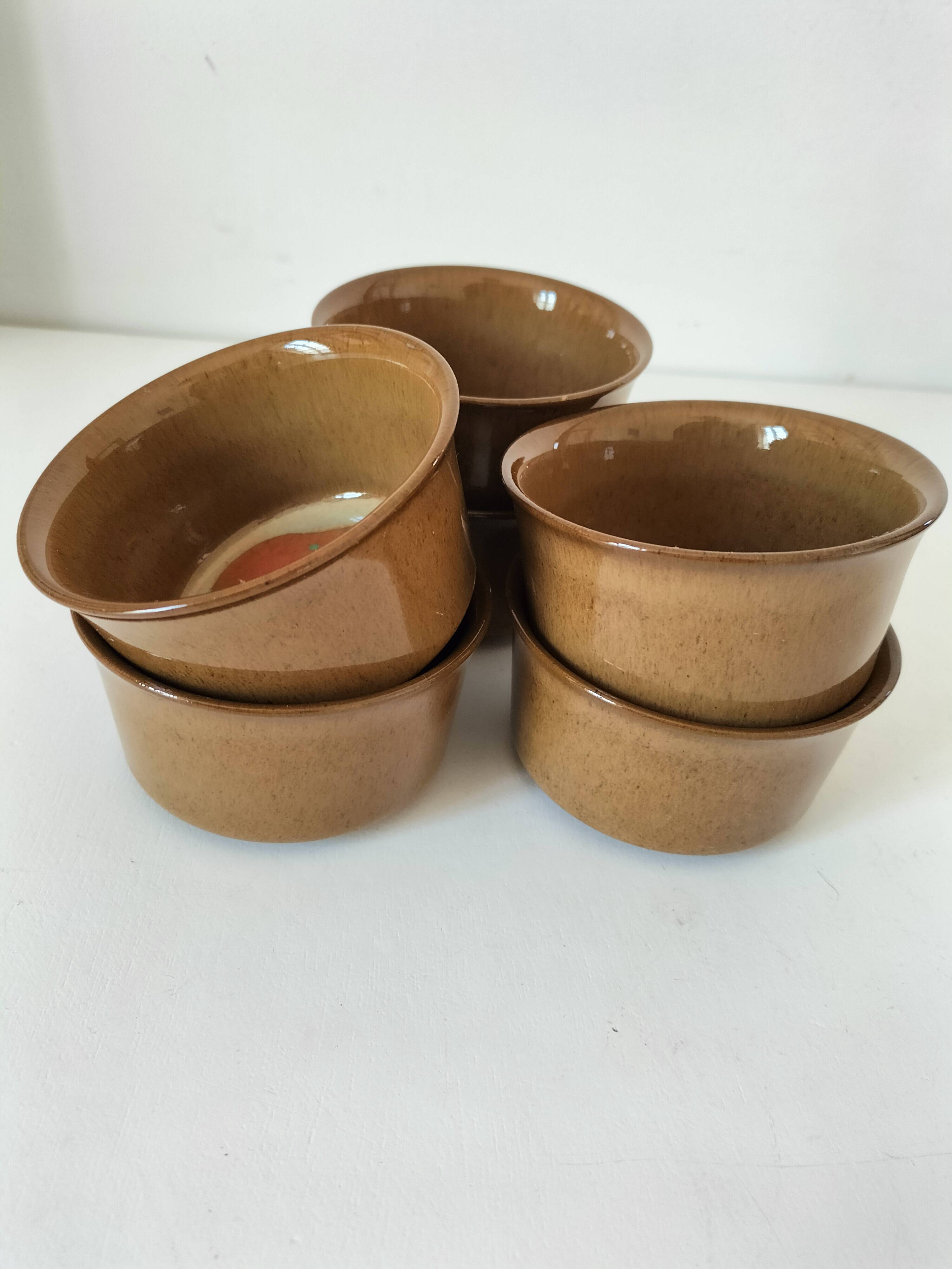 6 Denby stoneware ramekins with mushroom design - 1970s