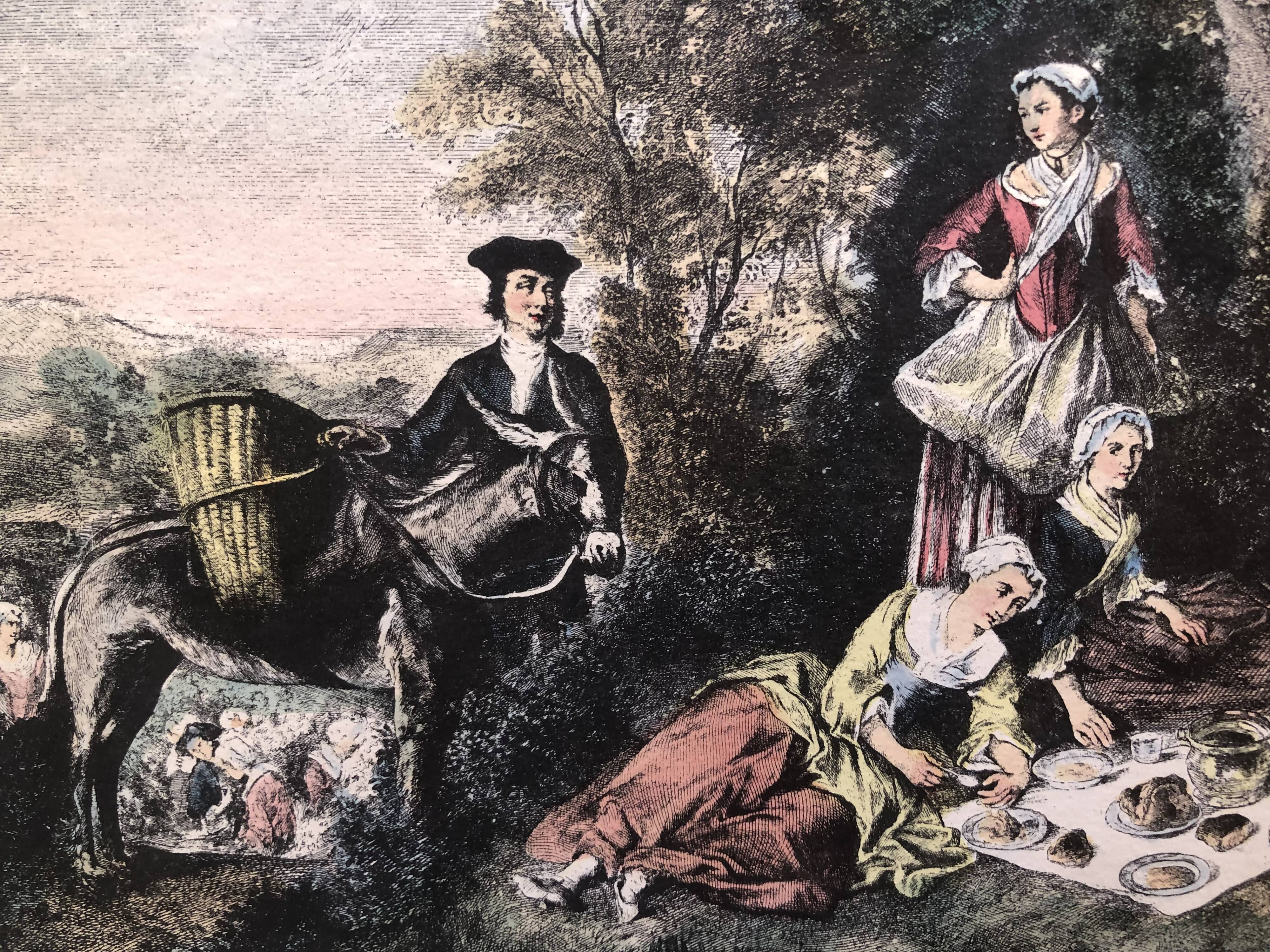 Set 4 lithograph les saisons after nicolas lancret, engraver chapollion and de mare, 20th century print