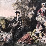 Set 4 lithograph les saisons after nicolas lancret, engraver chapollion and de mare, 20th century print