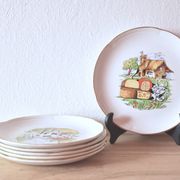 Moulin-des-Loups - Orchies - Set of 6 vintage glazed ceramic cheese plates