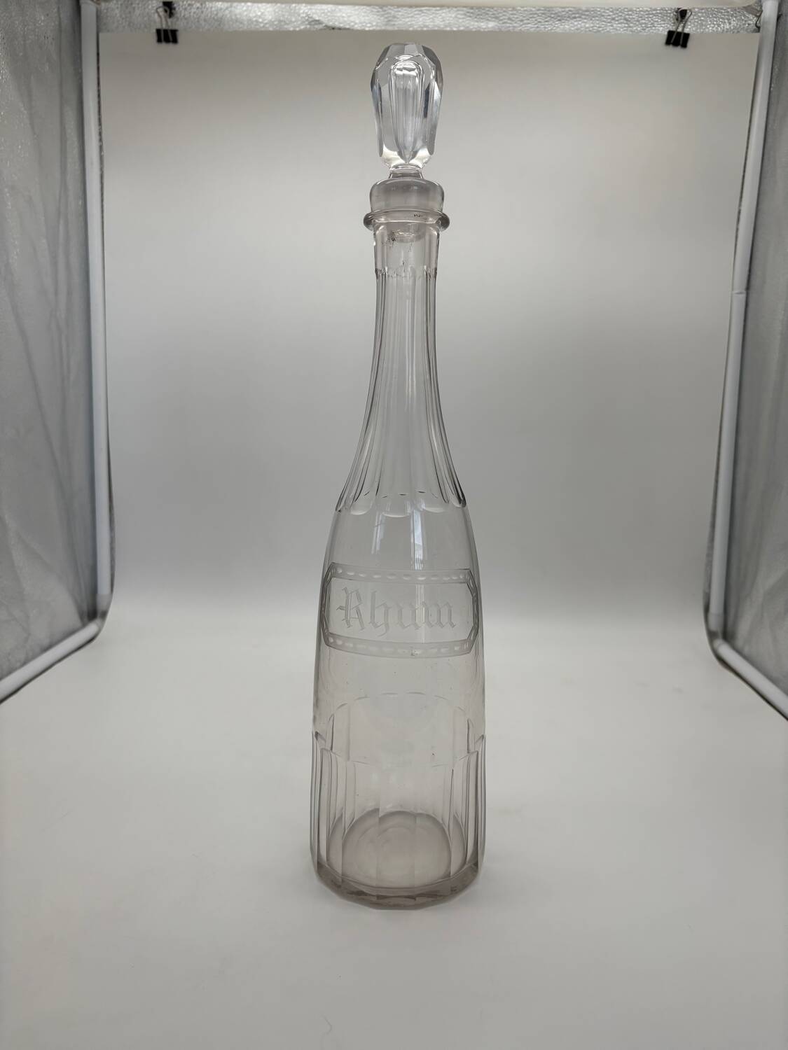 Antique engraved crystal decanter for Rum, 19th century