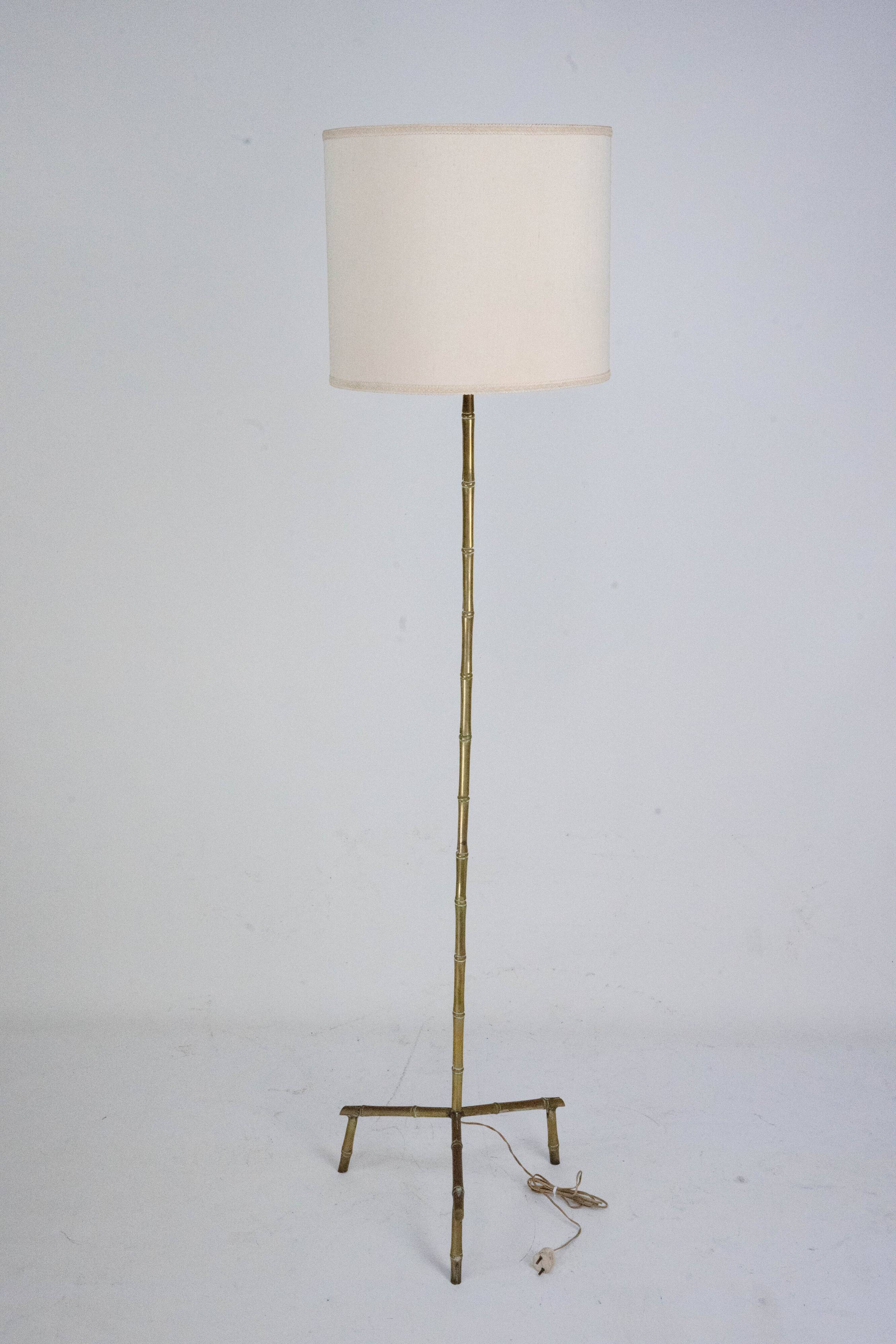 Mid-Century Italian Solid Brass Faux Bamboo Floor Lamp, 1960s