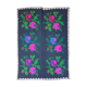 Tapis roumain tissé à la main, fond noir avec de grandes roses