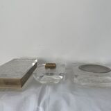 Set ashtray, table lighter and cigar box in altuglas and brass 1970