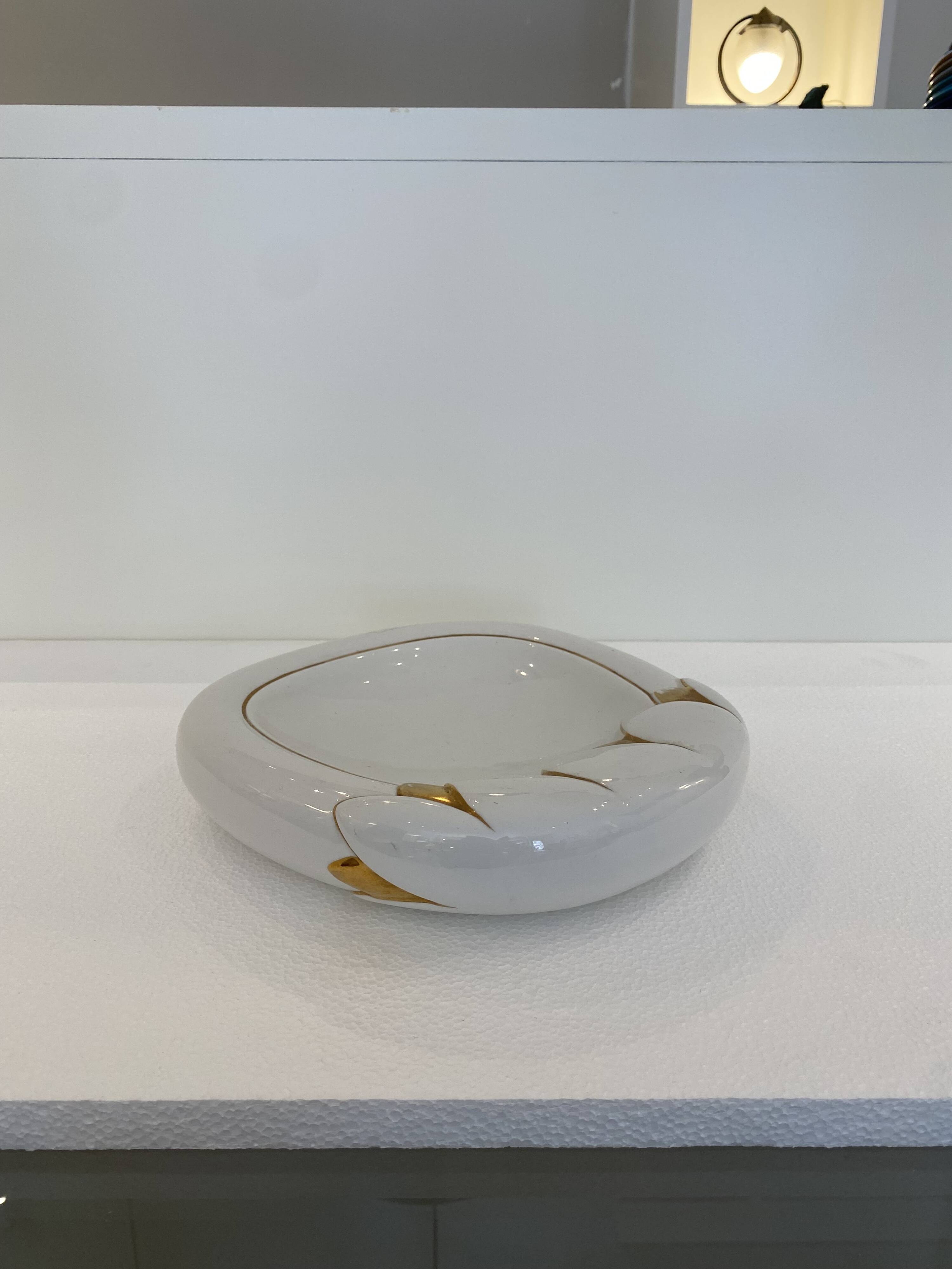 Paolo Traversi Ceramic & Gold Leaf Villari Tulip Plate Tray Vintage Italy 1