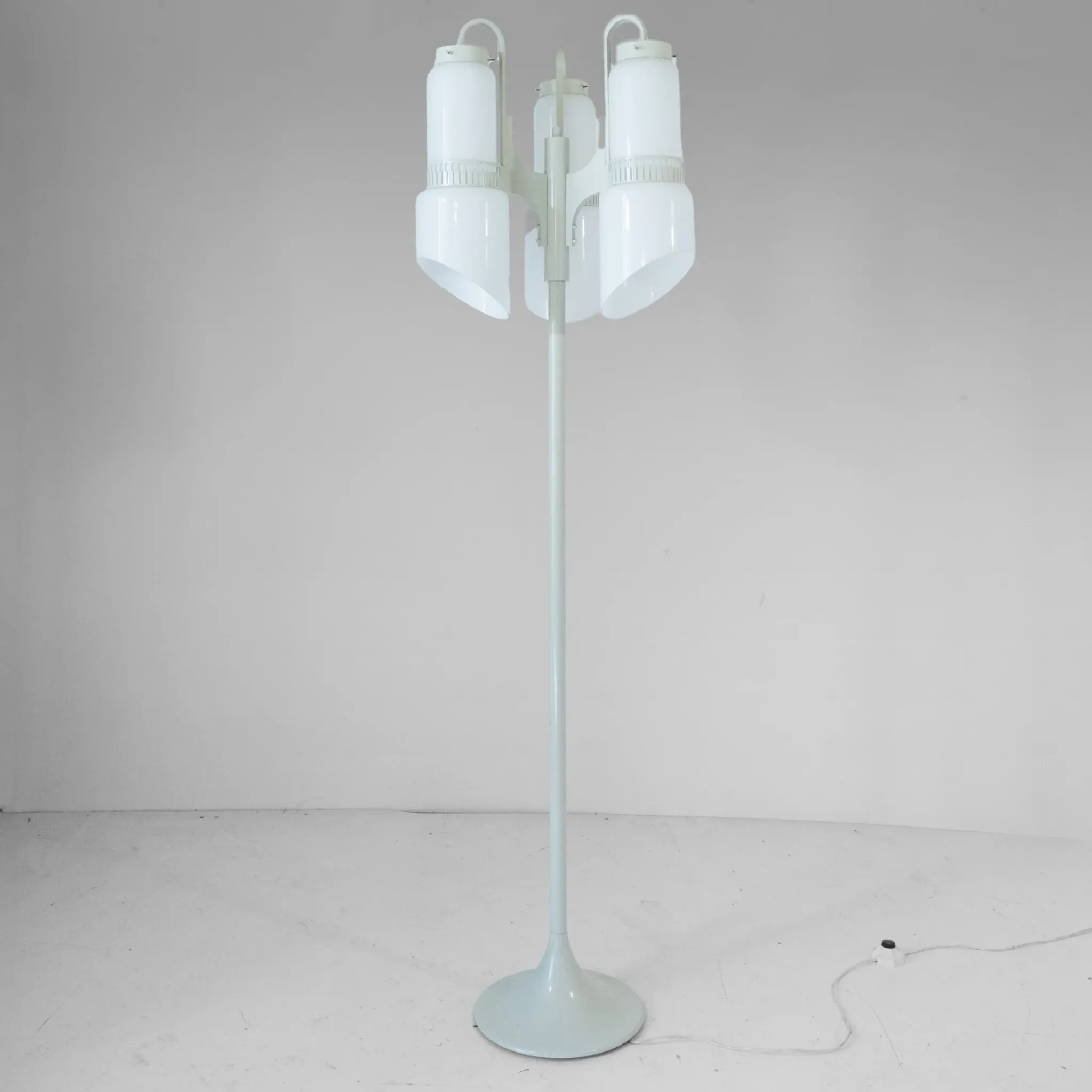 Vintage Vistosi Sytle Space Age Floor Lamp, Iron & Opaline Glass, 1970s
