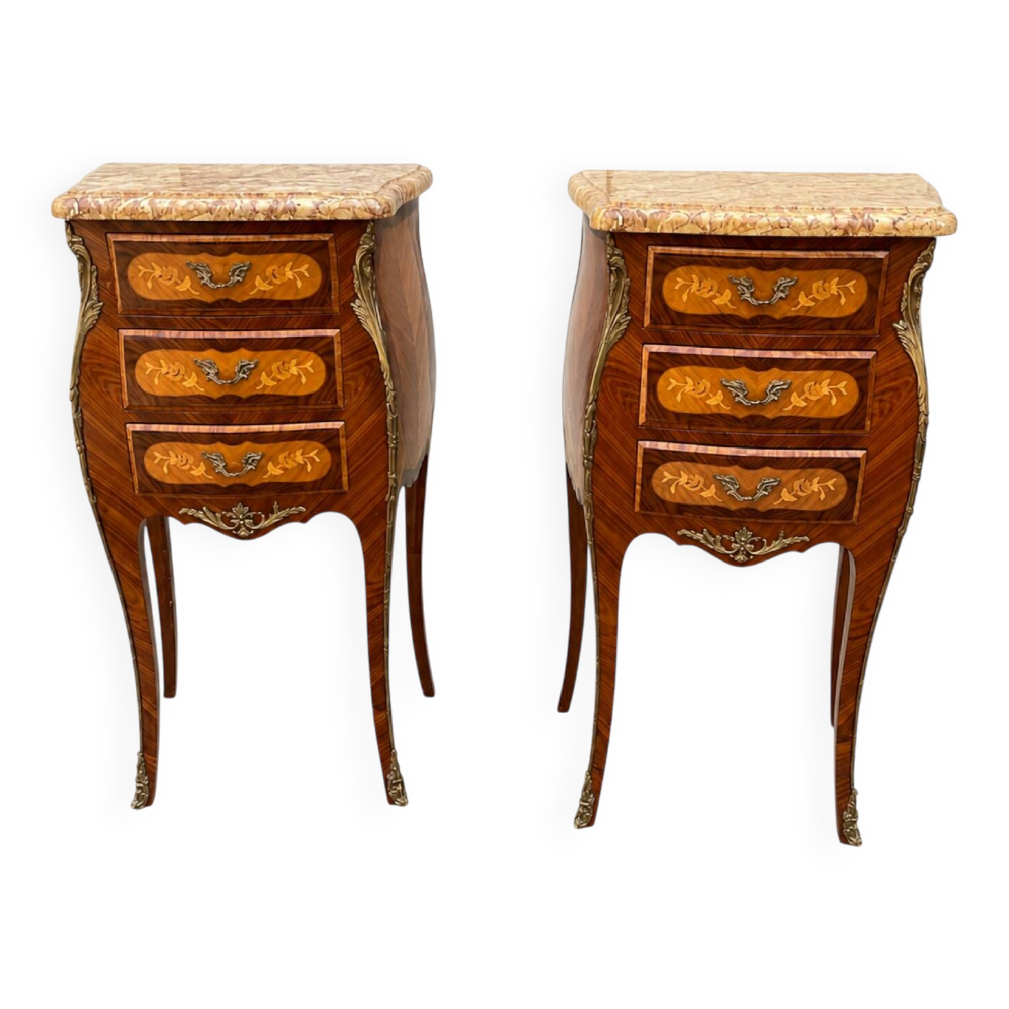 Louis XV bedside tables with floral marquetry
