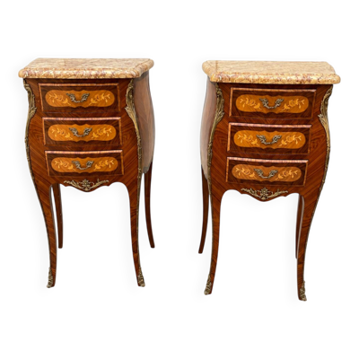 Tables de chevet Louis XV Marqueterie Florale