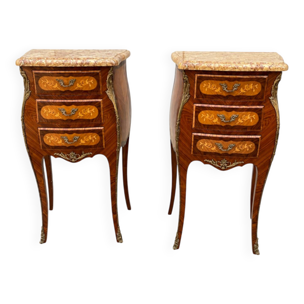 Tables de chevet Louis XV Marqueterie Florale