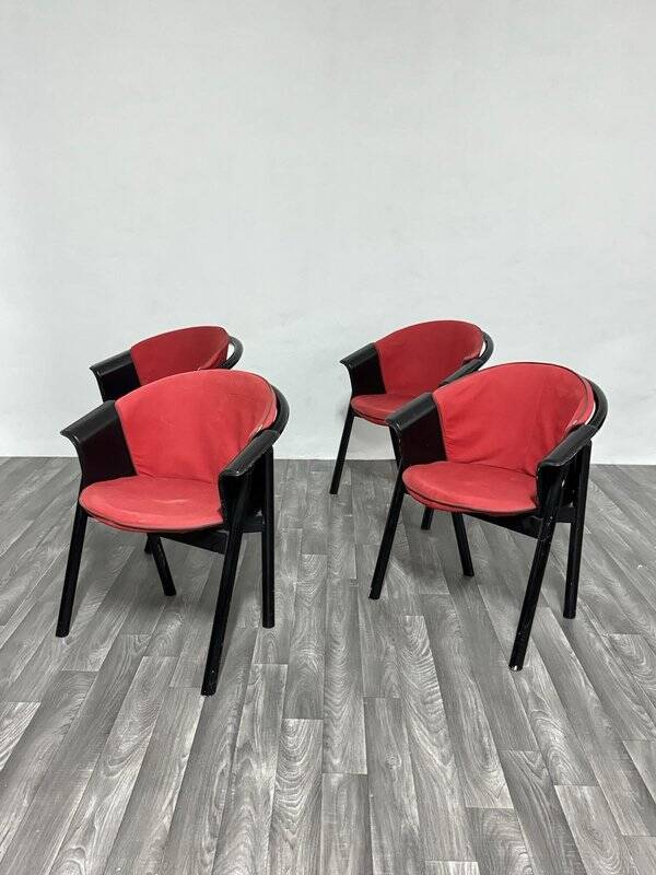 Modern Chairs in Lacquered Wood and Fabric from Pozzi & Verga, 1970s, Set of 4