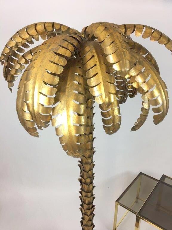 Floor lamp in the shape of a golden metal palm tree of 181 cm