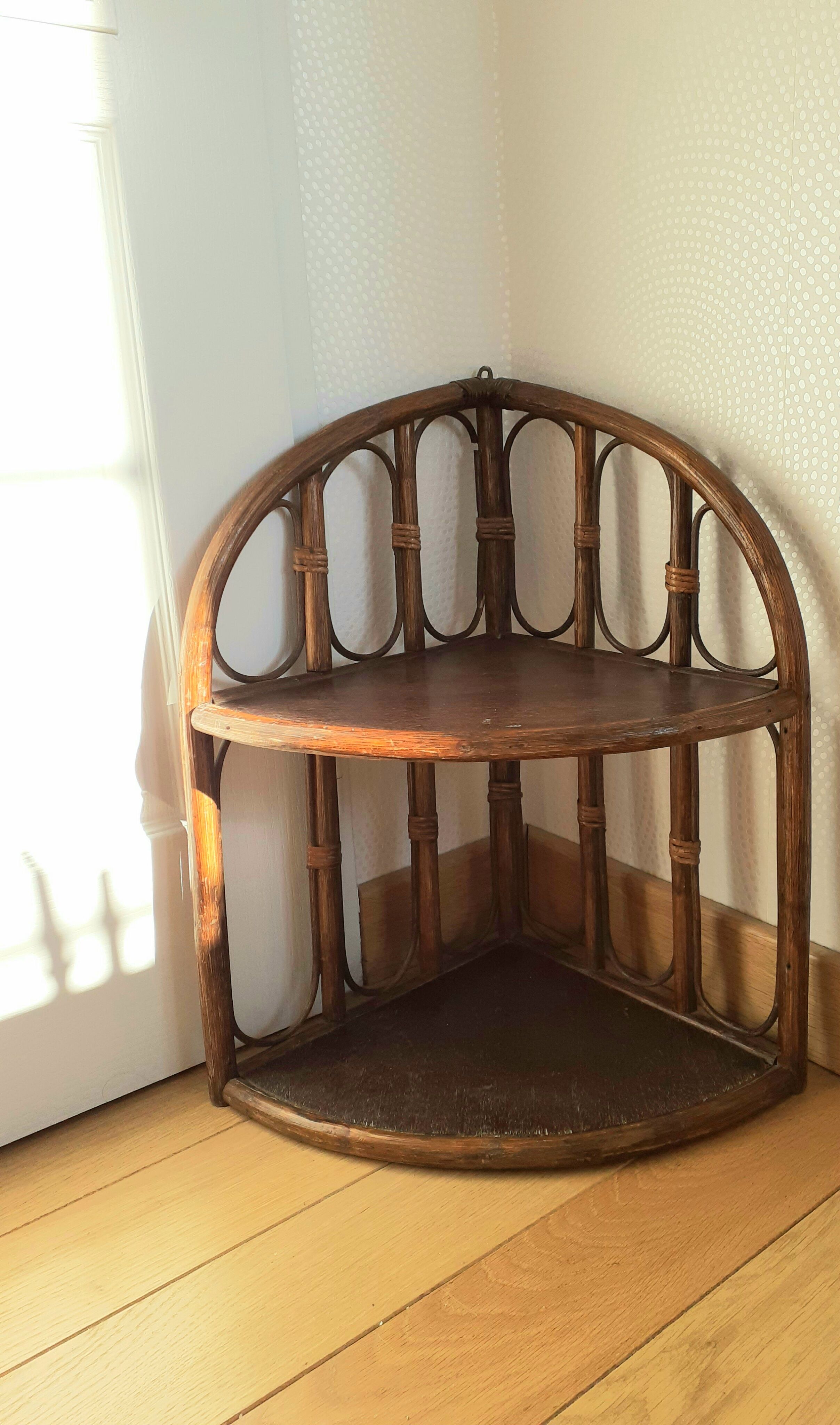 Rattan corner wall shelf