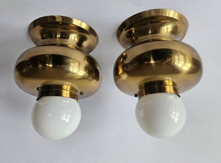 Pair of Brass Flush Mounts, Italy, 1970s