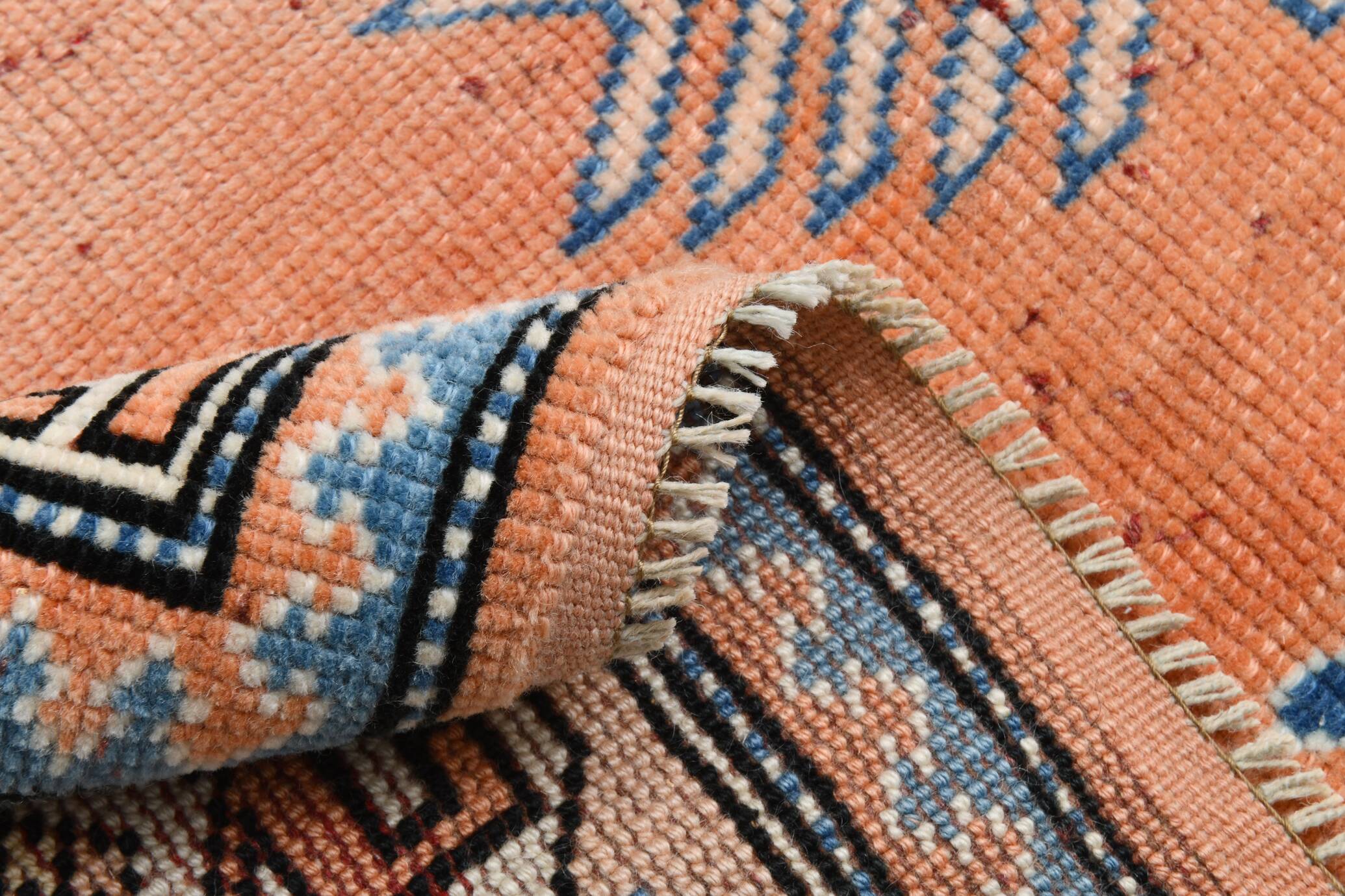 5x7 Pumpink Orange & Blue Turkish Rug, 154x203Cm