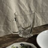 Large glass water jug with handle, hexagonal base, H15 D20.