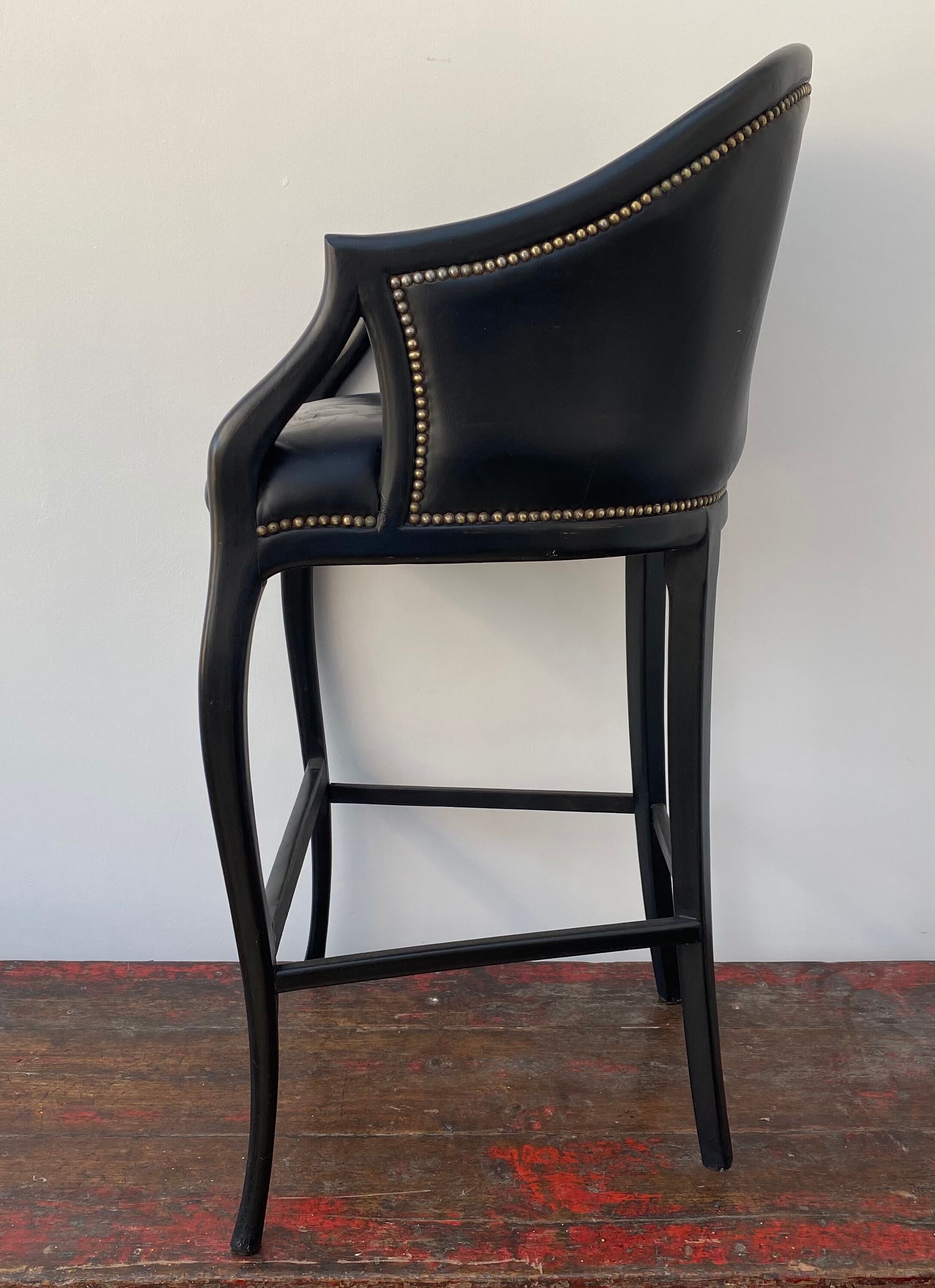 Tall black leather bar chair
