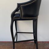 Tall black leather bar chair