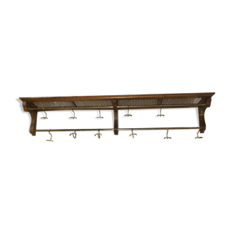 Coat rack cannage, wood and brass