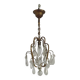 Small French Vintage Brass Single Light 4-Sided Crystal Cage Chandelier