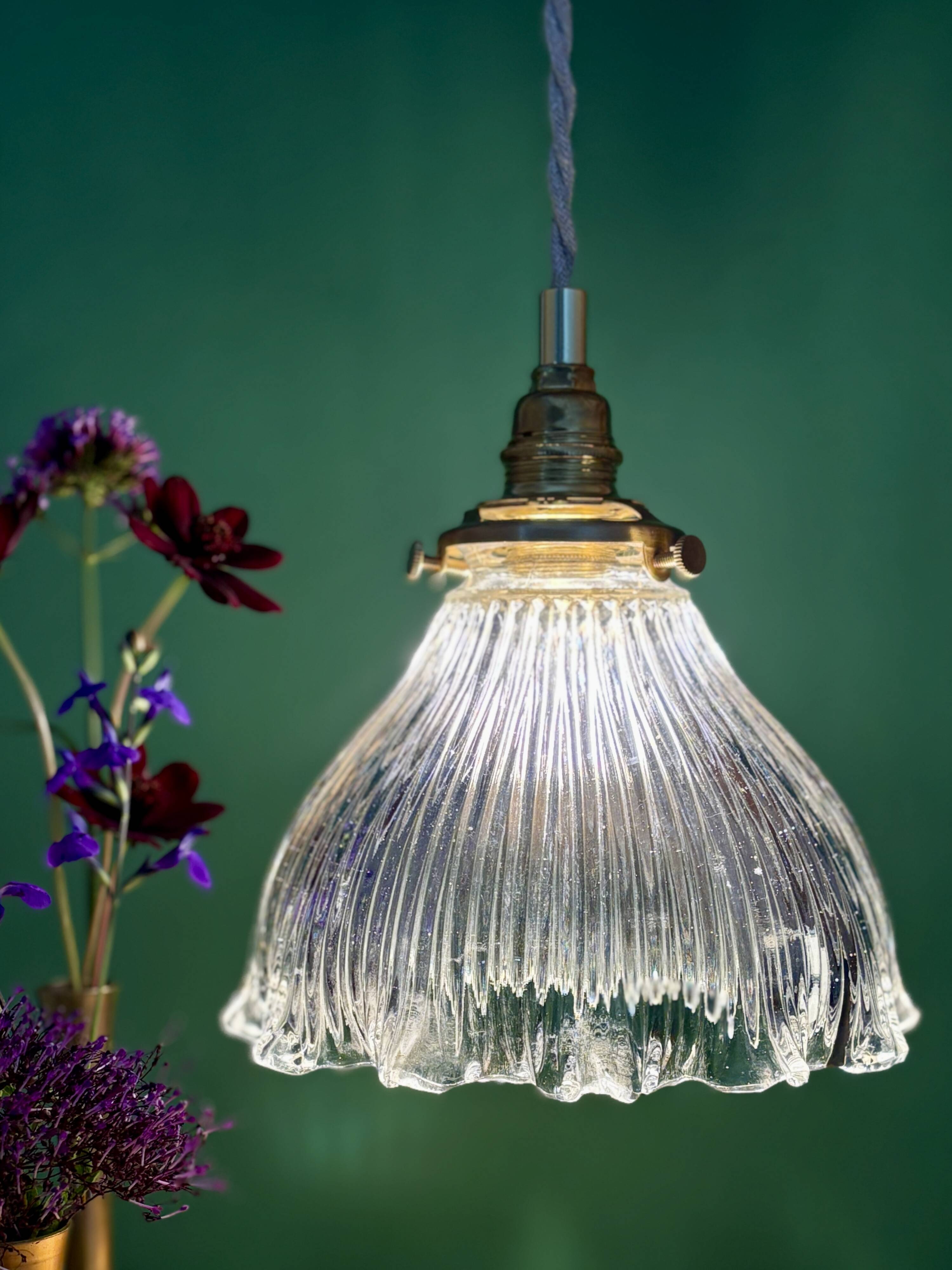Vintage Holophane Glass Pendant Lampshade (HU1)