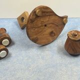 elegant table servant for condiment in olive wood, vintage