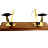Vintage hook coat rack in gilded metal and vintage wood France