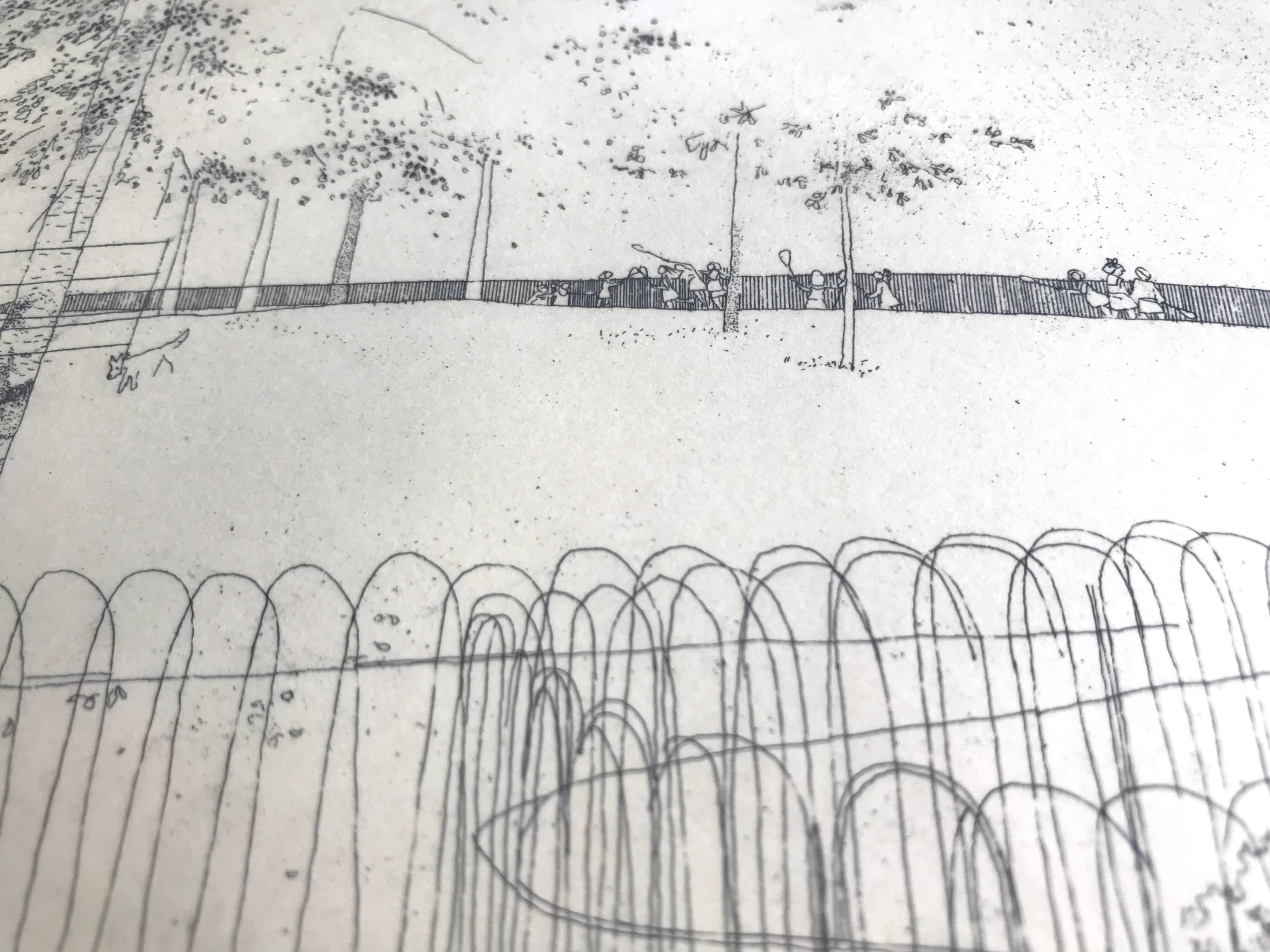 Peter stevenson, lacrosse hyde park, 1972. etching signed in pencil