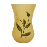 Glass paste vase, tried with flowers, signed "Lily"
