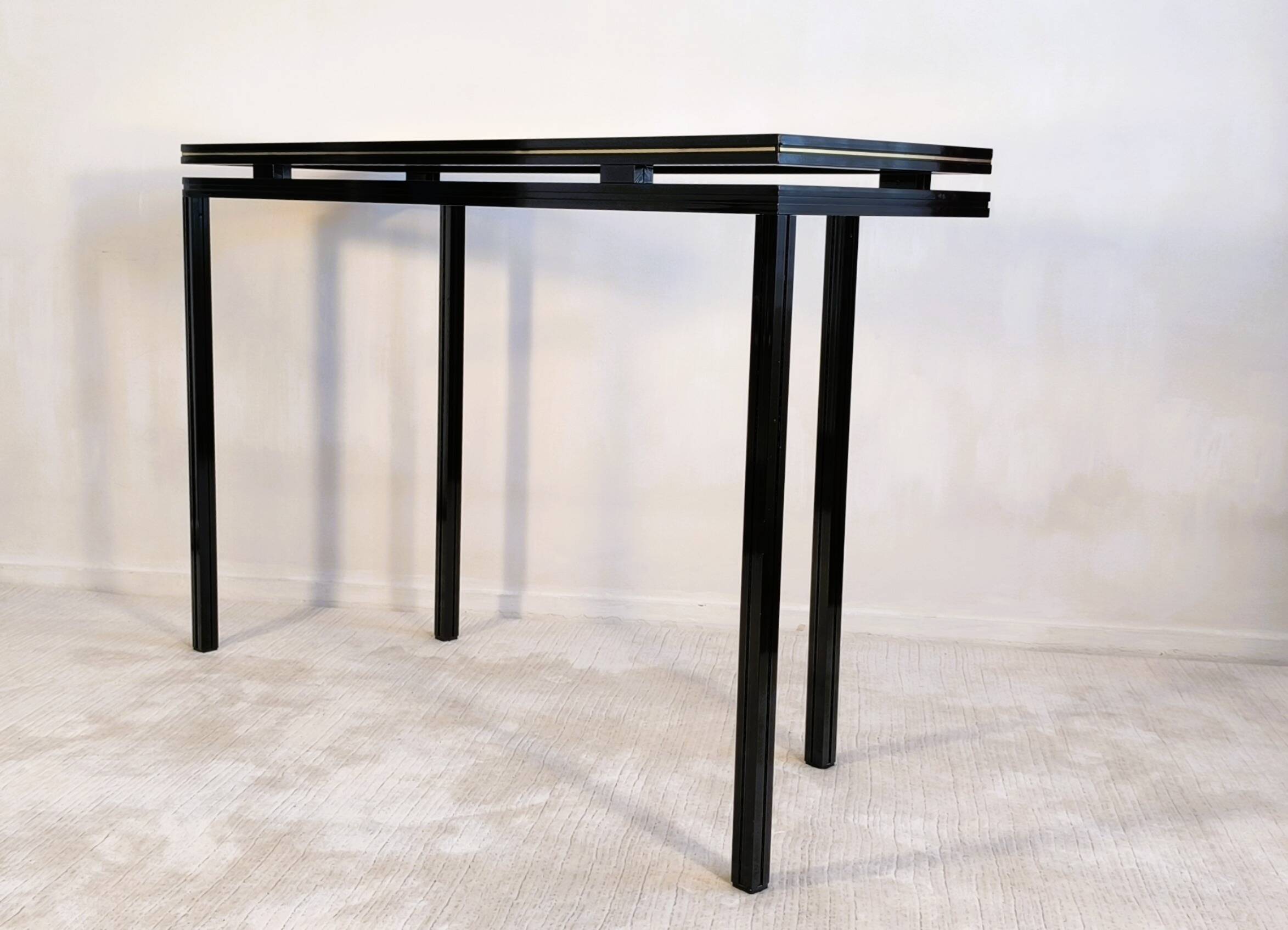 Magnificent console design by Pierre Vandel Paris 1970s black lacquered.
