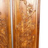 3 Panneaux en bois sculpté, Décors Floraux et Animaliers, Indochine