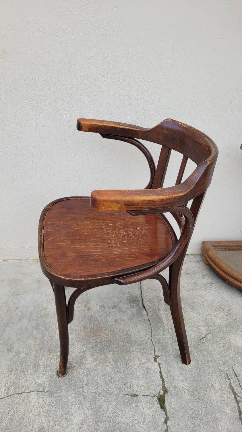 Office chair signed Baumann bistro style curved wood - 1930s
