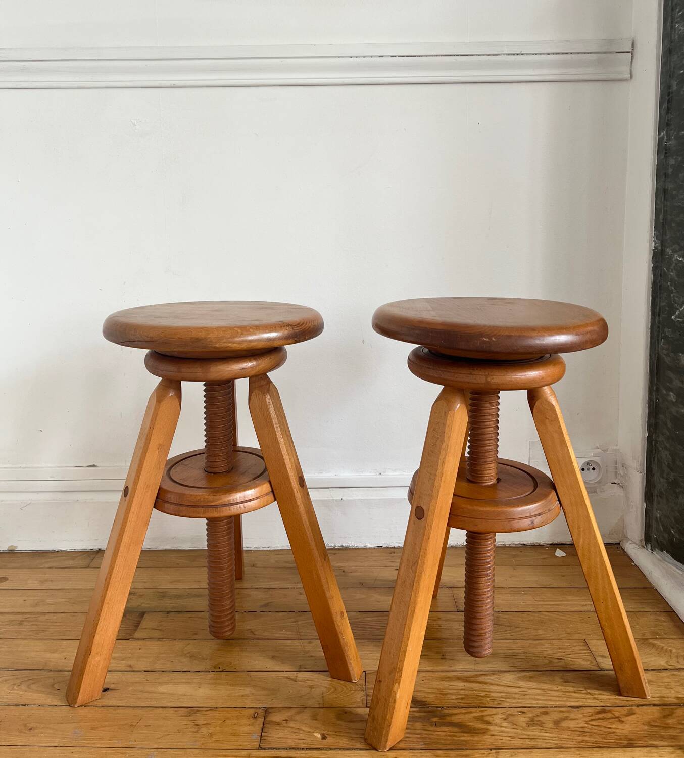 Pair of solid wood screw stools