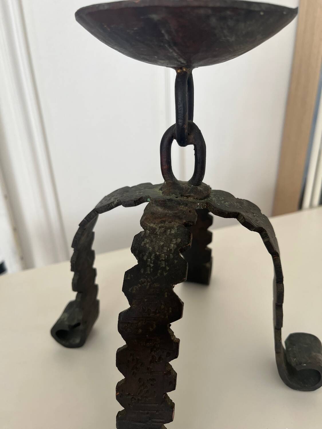 Brutalist iron candlestick Folk art