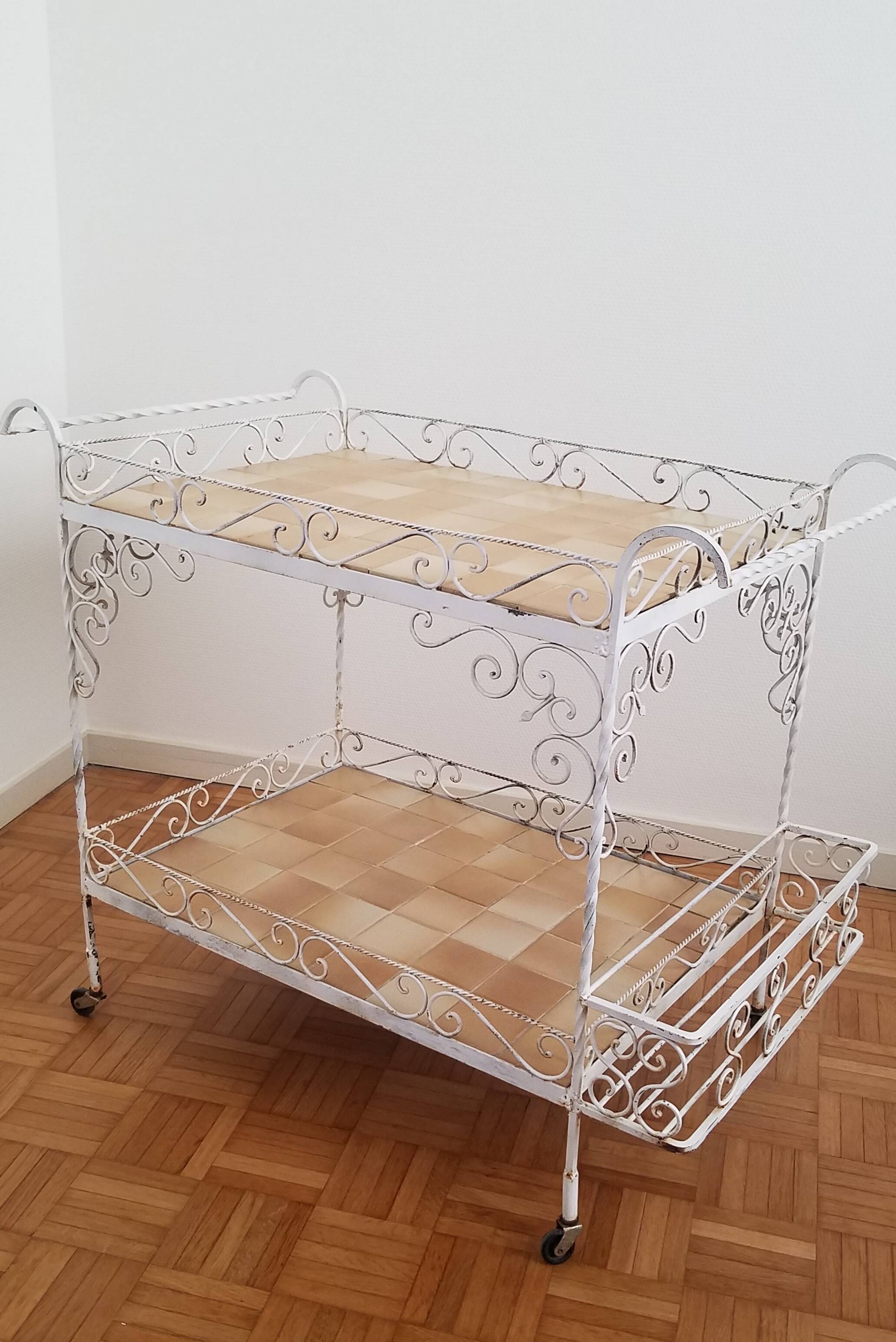 Vintage wrought iron serving trolley from the 1970s