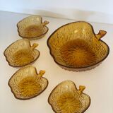 Service à dessert en verre ambré forme pomme fabriqué en Italie