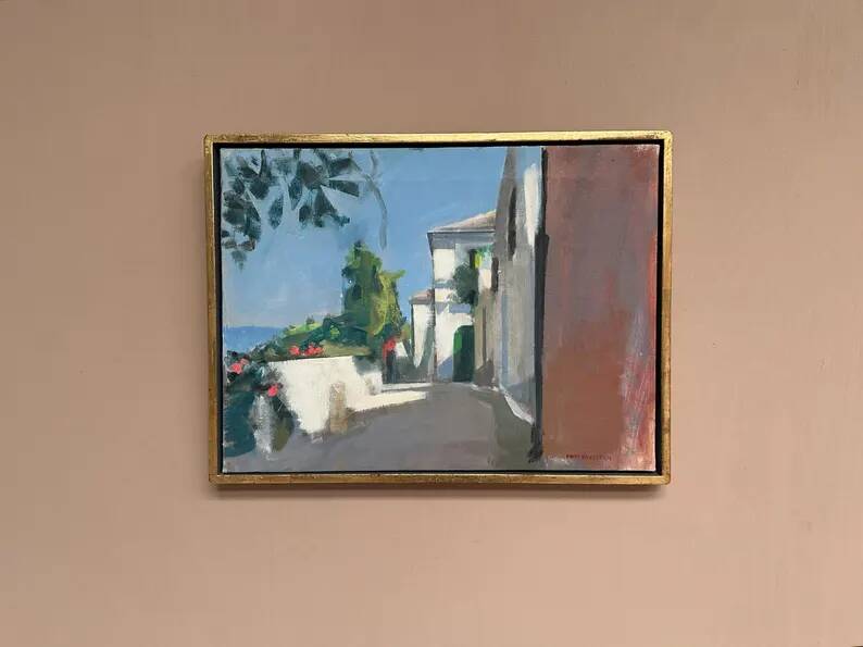 Original Swedish Oil on Canvas – “Town” by Mats Rydstern – Signed – Vintage & Framed – 37 × 49 cm (14.6" × 19.3")