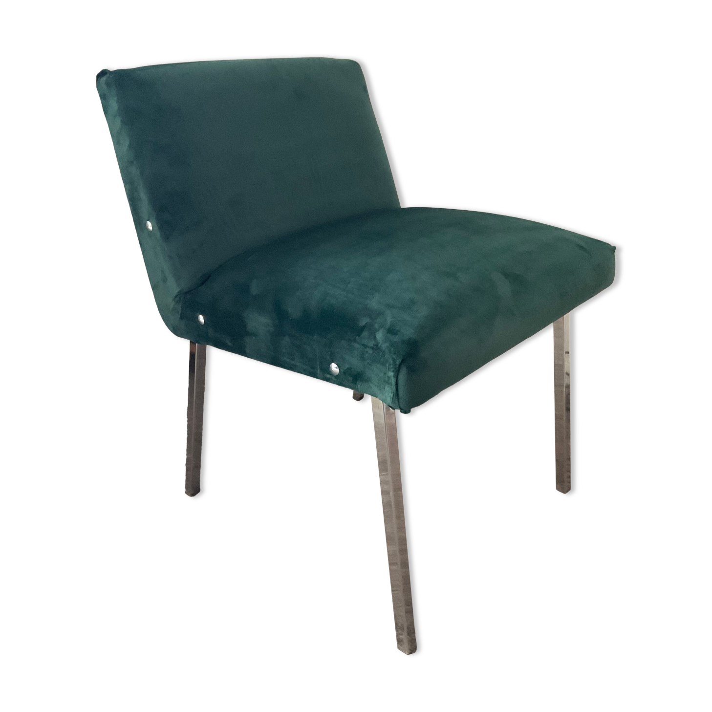 Vintage chair in green velvet and chrome legs